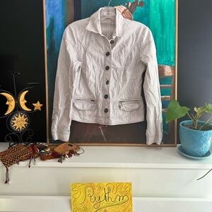 Sandwhich Stylish Boho Pinstripe White Jean Jacket 36